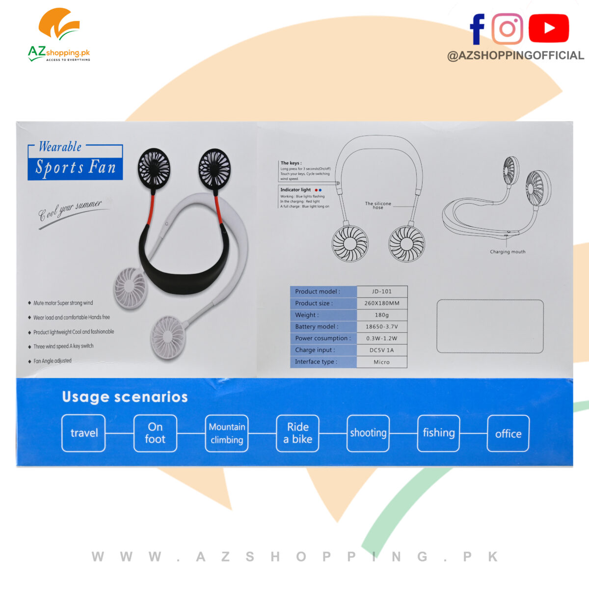 Rechargeable Electric Wearable Neck Double-sided Fan – USB Chargeable Portable Mini Fan