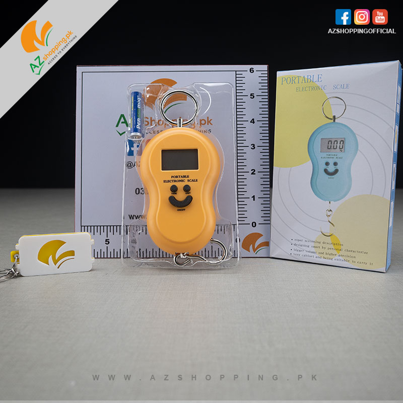 Portable Electronic Hanging Scale with LCD Display with Blue Backlight & Smiley buttons - 50Kg Weight Capacity