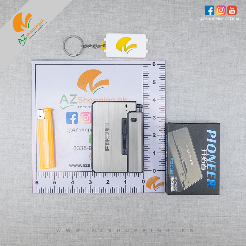 Pioneer Focus Automatic Metal Cigarette Case Holder - Windproof Refillable Gadgets Lighter Cigarette Box - Model No: JJD-YH001