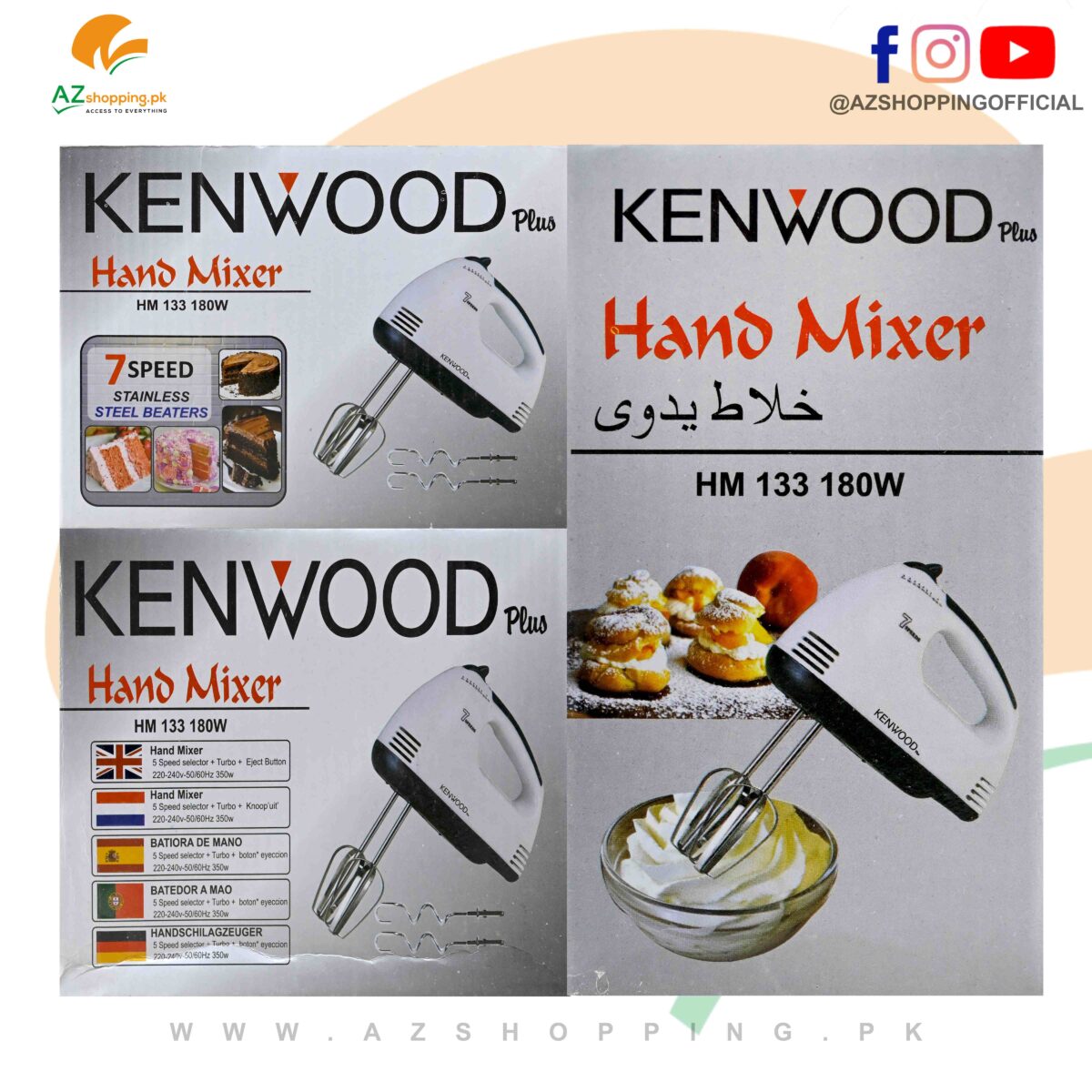 KENWOOD plus – Hand Mixer with 7-speed stainless steel beaters 180W – Model HM-133