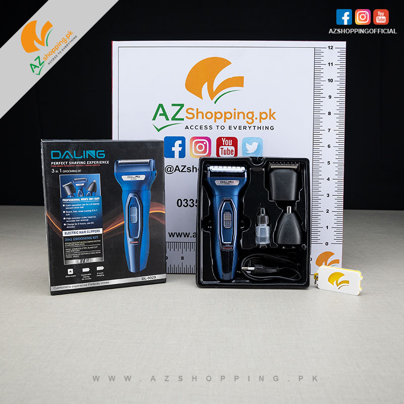 DALING 3 in 1 Rechargeable Electric Men's Grooming Kit (Shave, Nose & Hair Trimmer) – Model: DL-9029
