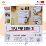 Triple Paper Roll Dispenser - 3 In 1 Wall Mounted Kitchen Dispenser for Aluminum Foil, Cling Film and Kitchen Roll (Plastic Wrap frame)