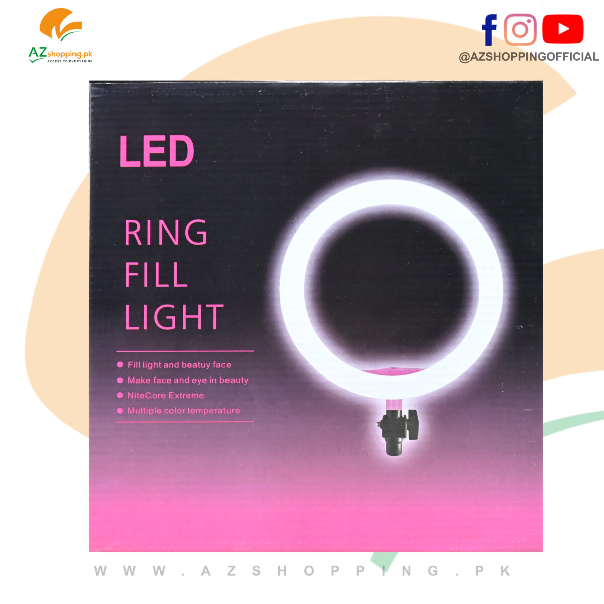 LED Ring Fill Light with Mobile Phone Cell Holder – 26cm Selfie Ring Light – 3 Modes Light (White, Warm, Soft light)