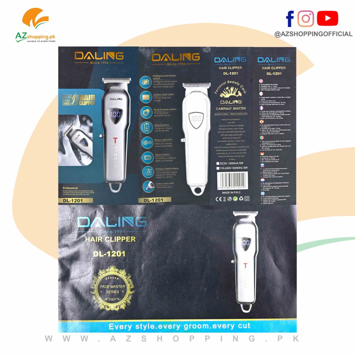 Daling – Electric Stainless Steel Blade Hair Clipper & Trimmer, Shaver Machine LCD digital Display with Detachable Cutter – Model: DL-1201