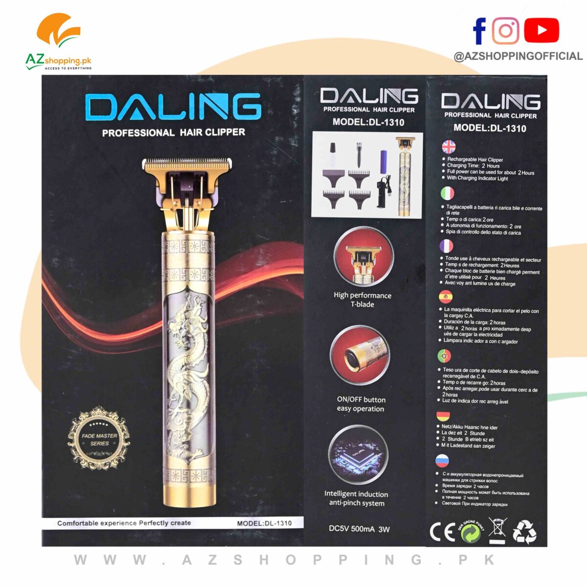 Daling Professional Electric Hair Clipper, Trimmer, Shaver & Shaving Machine – Model: DL-1310