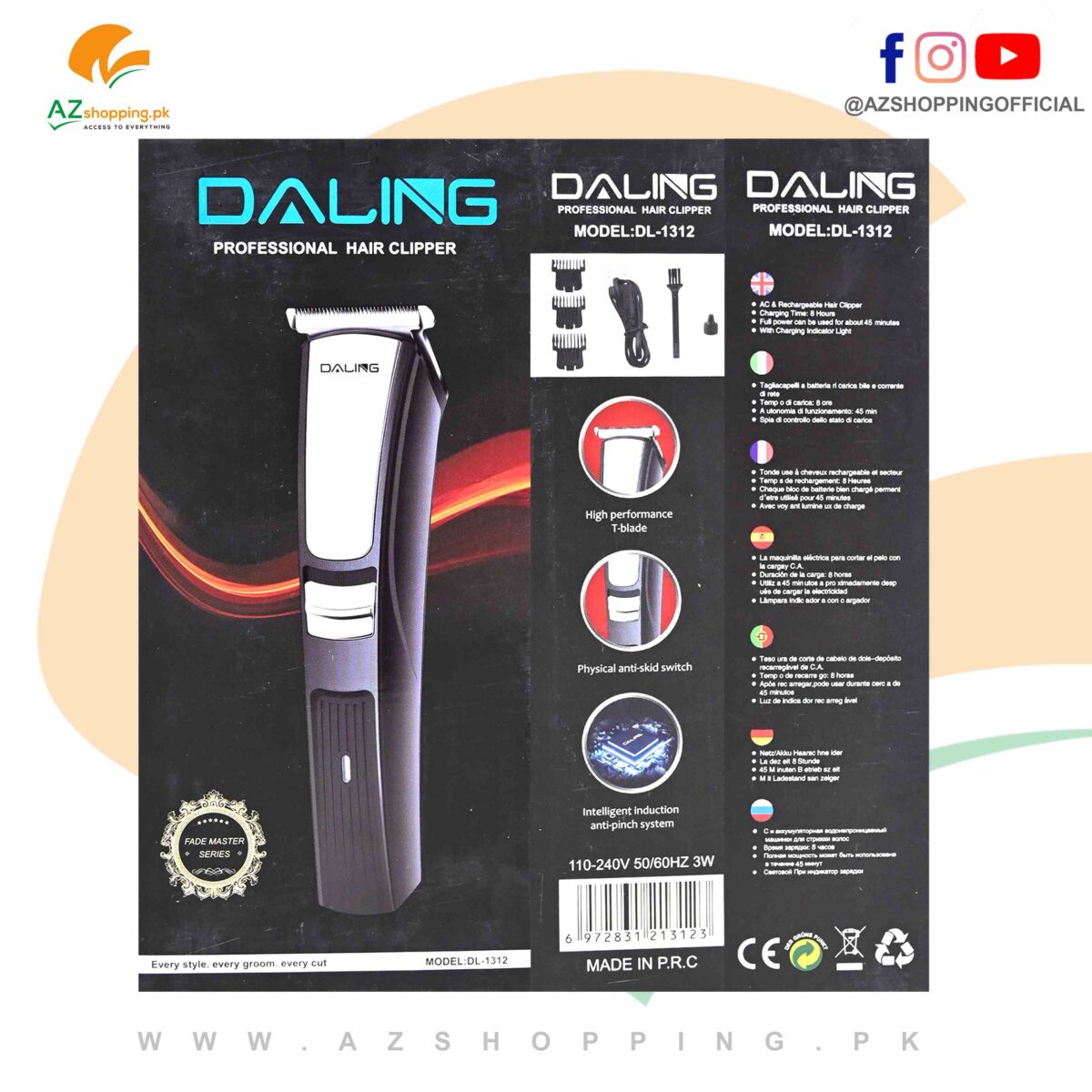 Daling – Professional Electric Hair Clipper, Trimmer & Shaver Machine – Model: 1312