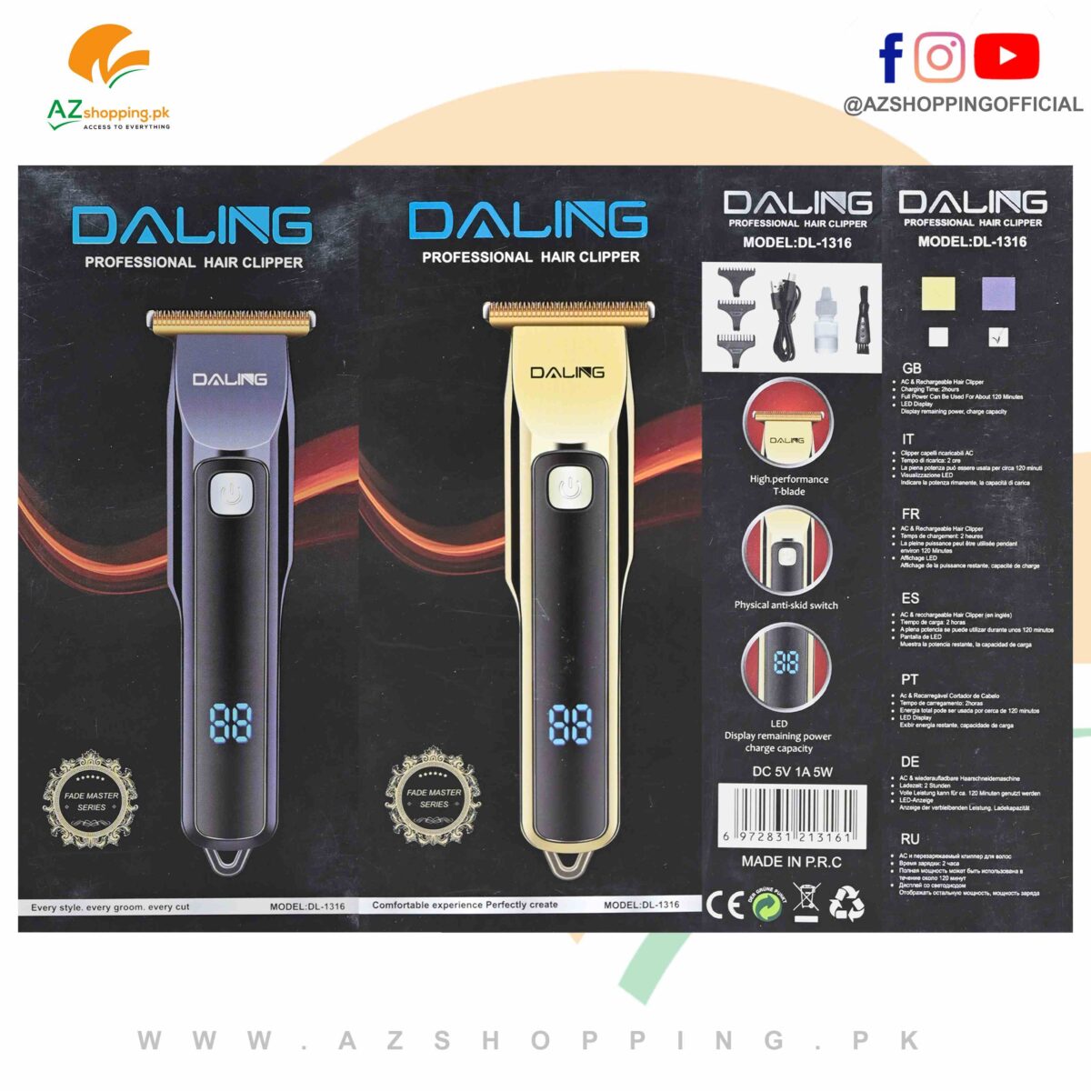 Daling Professional Electric hair Clipper, Trimer, Shaver & Shaving Machine – Model: DL-1316