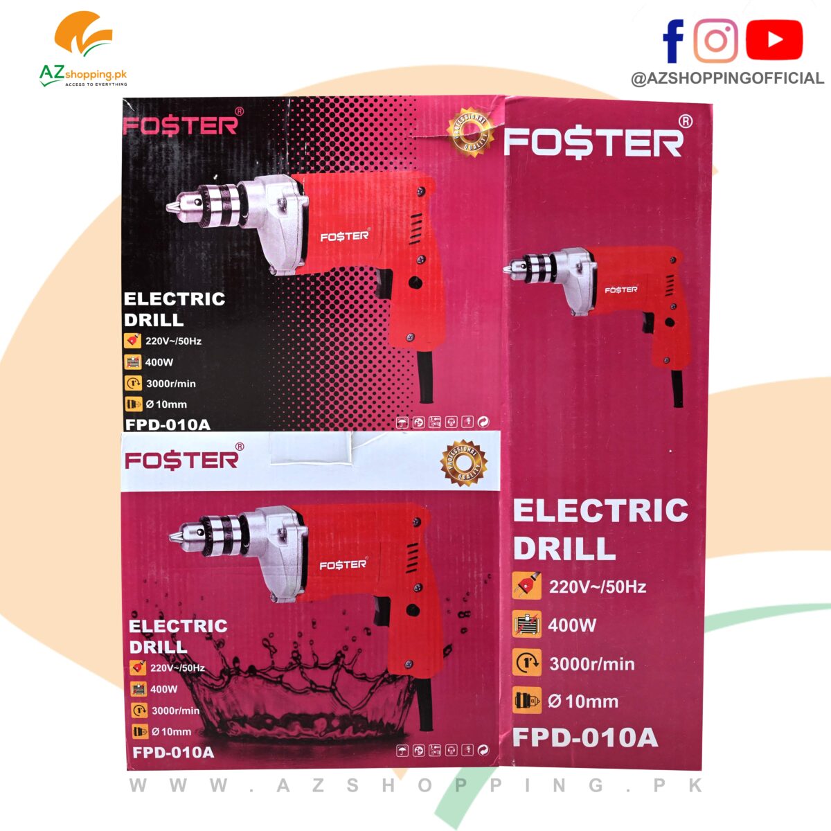 Foster – Electric Drill Machine 10mm Chuck Size – 3000run/minute – 400W -220V - Model: FPD-010A
