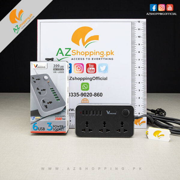 Multi-Power Plug Extension Board 3 Socket & 6 USB Charging Ports – 3 Meter in Length - Model VK-U603