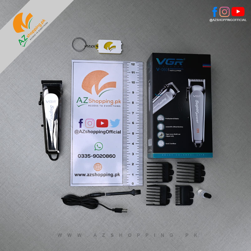VGR VOYAGER – Professional Electric Hair Clipper, Trimmer, Shaver, Shaving Machine Stainless Steel Design with LED Display – Model: V-060