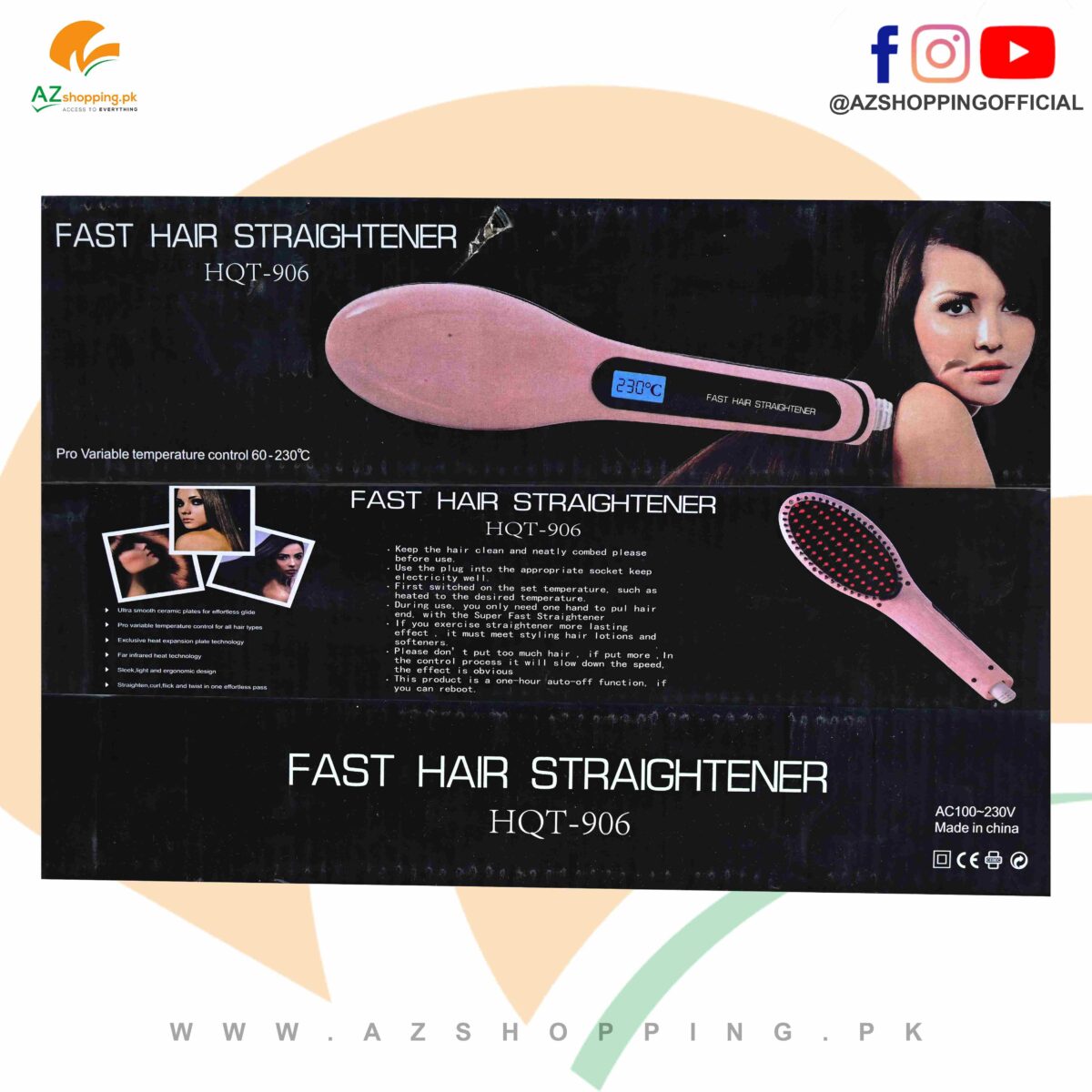 Fast Hair Straightener Brush with Temperature Control 60-230℃ – Model: HQT-906