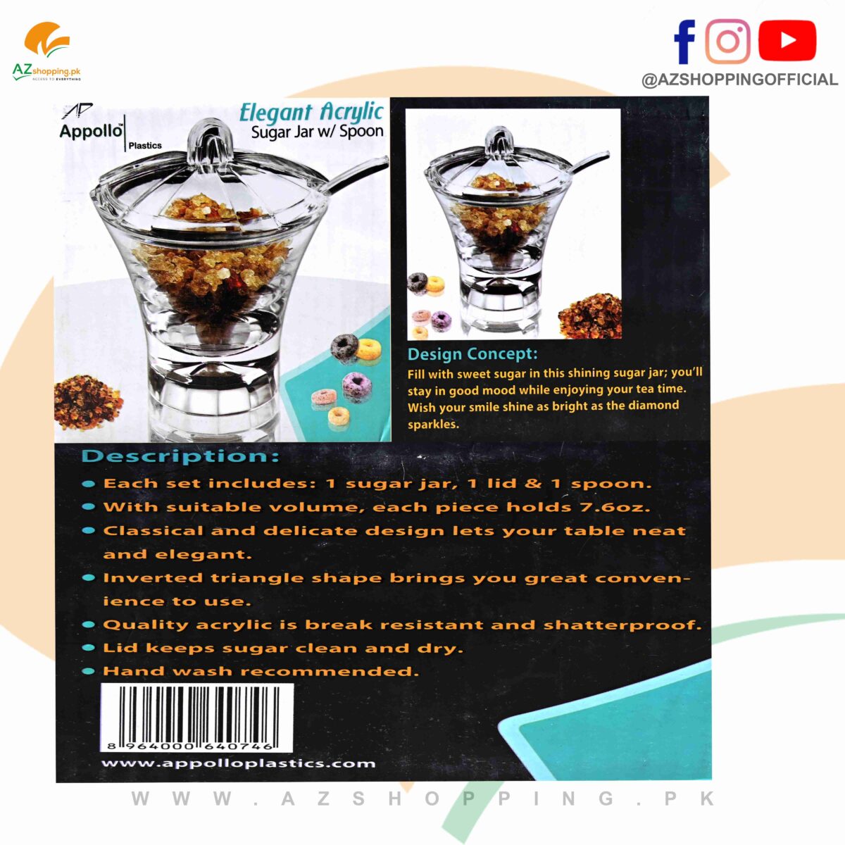 Appollo - Elegant Acrylic Sugar Jar w/spoon Pot