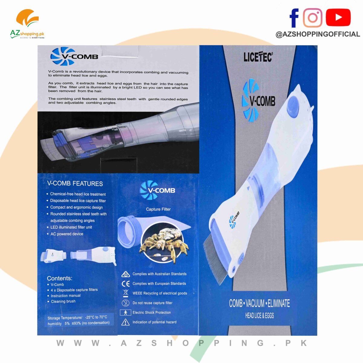 V-Comb Electrical Head Anti Lice Removal CombVacuumEliminate Machine - Chemical-Free Head Lice Solution