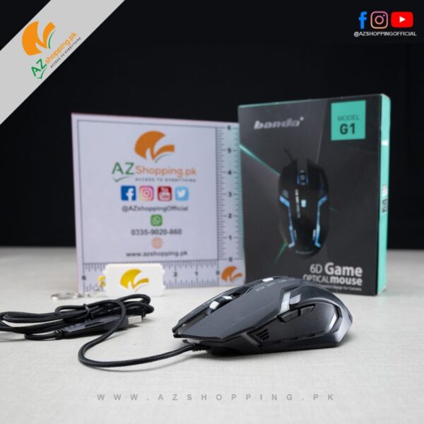 Banda – 6D Game 6 Keys Optical Mouse Multimedia Gaming Wired Mouse Pixart Gaming sensor 1000-3600 DPI with LED Colour changing Lamp - Model: G1