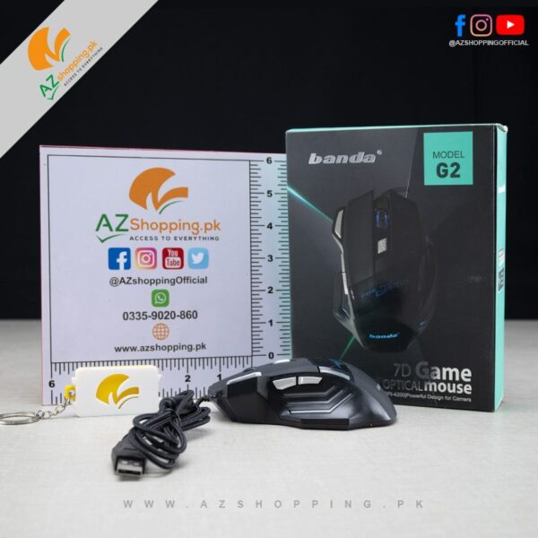 Banda – 7D Game 7 Keys Optical Mouse Multimedia Gaming Wired Mouse Pixart Gaming sensor 1000-4200 DPI with LED Colour changing Lamp - Model: G2