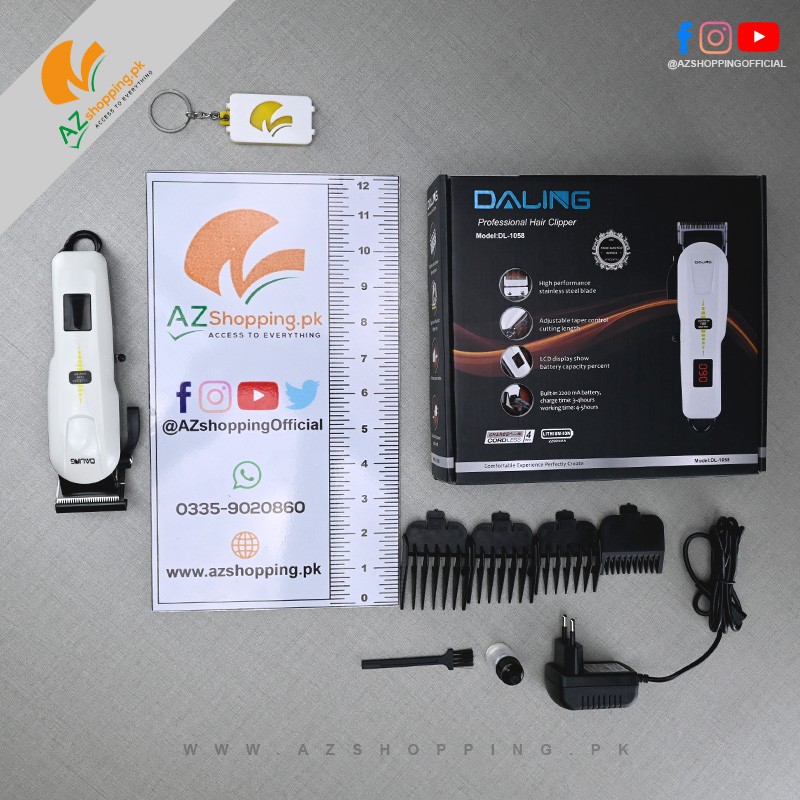 Daling – Professional Electric Hair Clipper, Trimmer, Groomer & Shaver Machine with LCD Display, Stainless Steel Blade, Adjustable Taper Control Cutting Length – Model: DL-1058