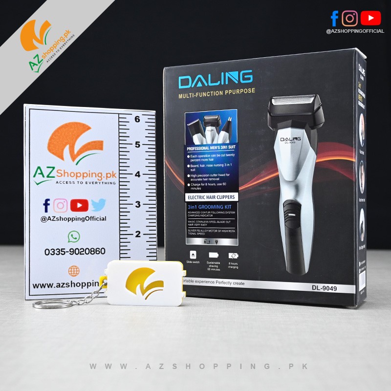 Daling – 3 in 1 Grooming Kit Electric Hair Clipper, Razor (Shaver), Nose Trimmer Stainless Steel Outer Foil – Model: DL-9049