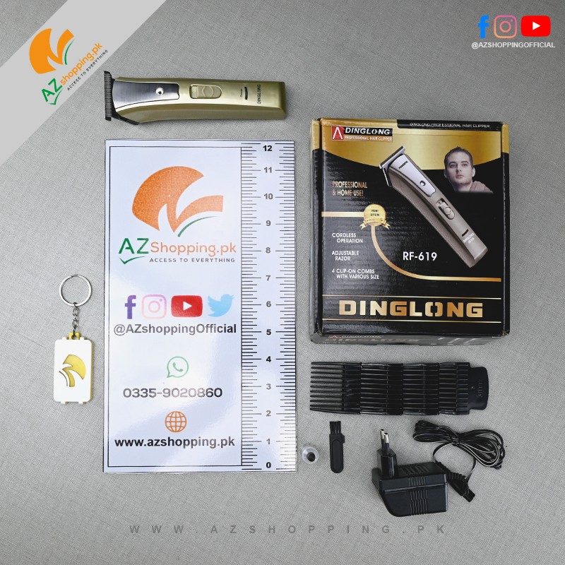 Dinglong – Professional Electric Hair Clipper, Trimmer, Groomer & Shaver Machine with Stainless Steel Blade, Charging Indicator – Model: RF-619