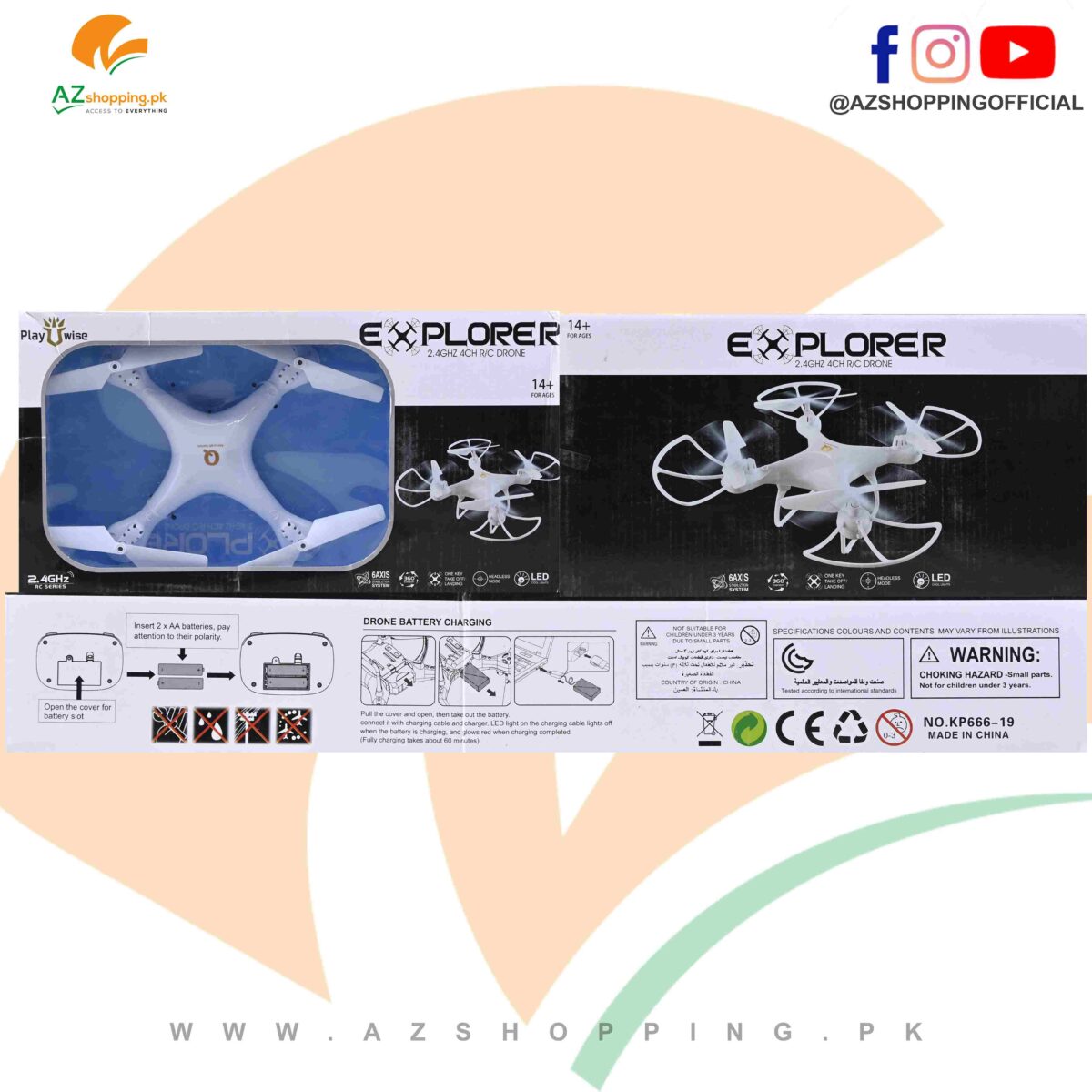 Explorers Remote Control Quadcopter Drone 360 Degree Eversion Flying – 2.4GHZ 4CH 6Axis Stabilization System with LED Lights – Model: KP666-19