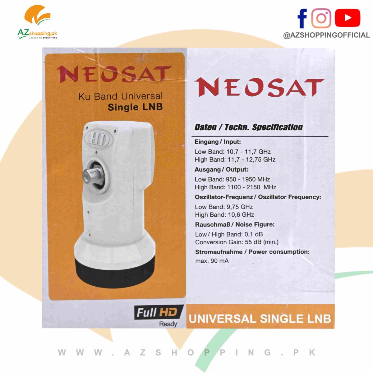 Neosat Ku Band Digital Universal Single LNB For Full HD Satellite Tv Dish Antenna Signals High Gain Low Noise - Waterproof