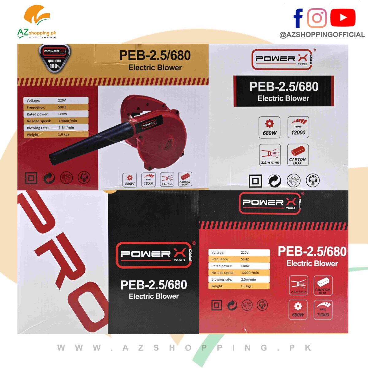 Power Tools Pro – Portable Electric Blower 680W 12000RPM – Model: PEB-2.5/680