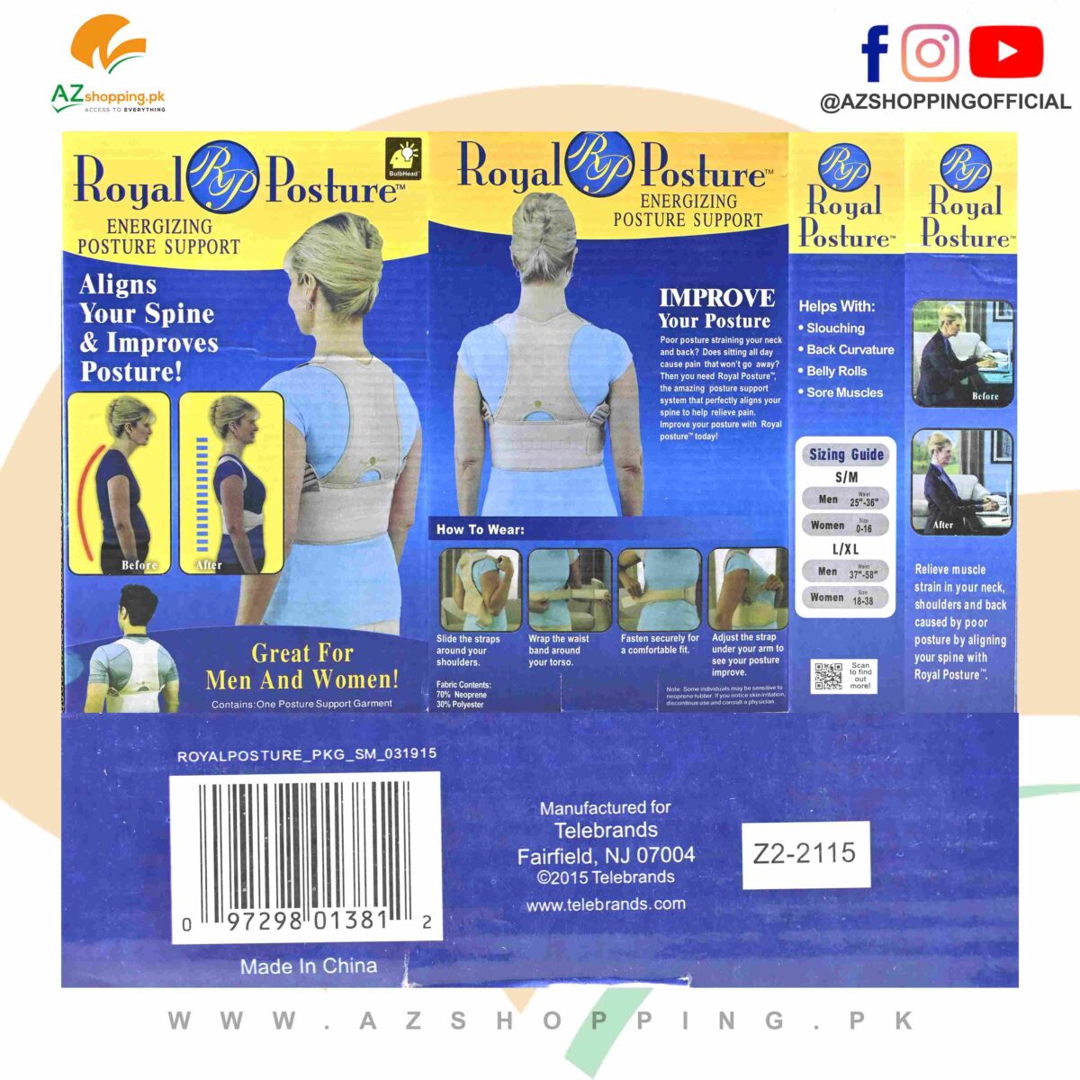 Royal Posture – Energizing Posture Support Belt – Helps with Slouching, Back Curvature, Belly Rolls, Sore Muscles, Aligns Your Spine & Improves Posture - Model: Z2-2115