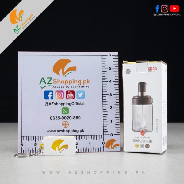 Cruet Bottle Transparent Glass Condiment Spice Jar Cap Sealed Moisture-Proof with Serving Spoon – 250ml – Model: YN-1500