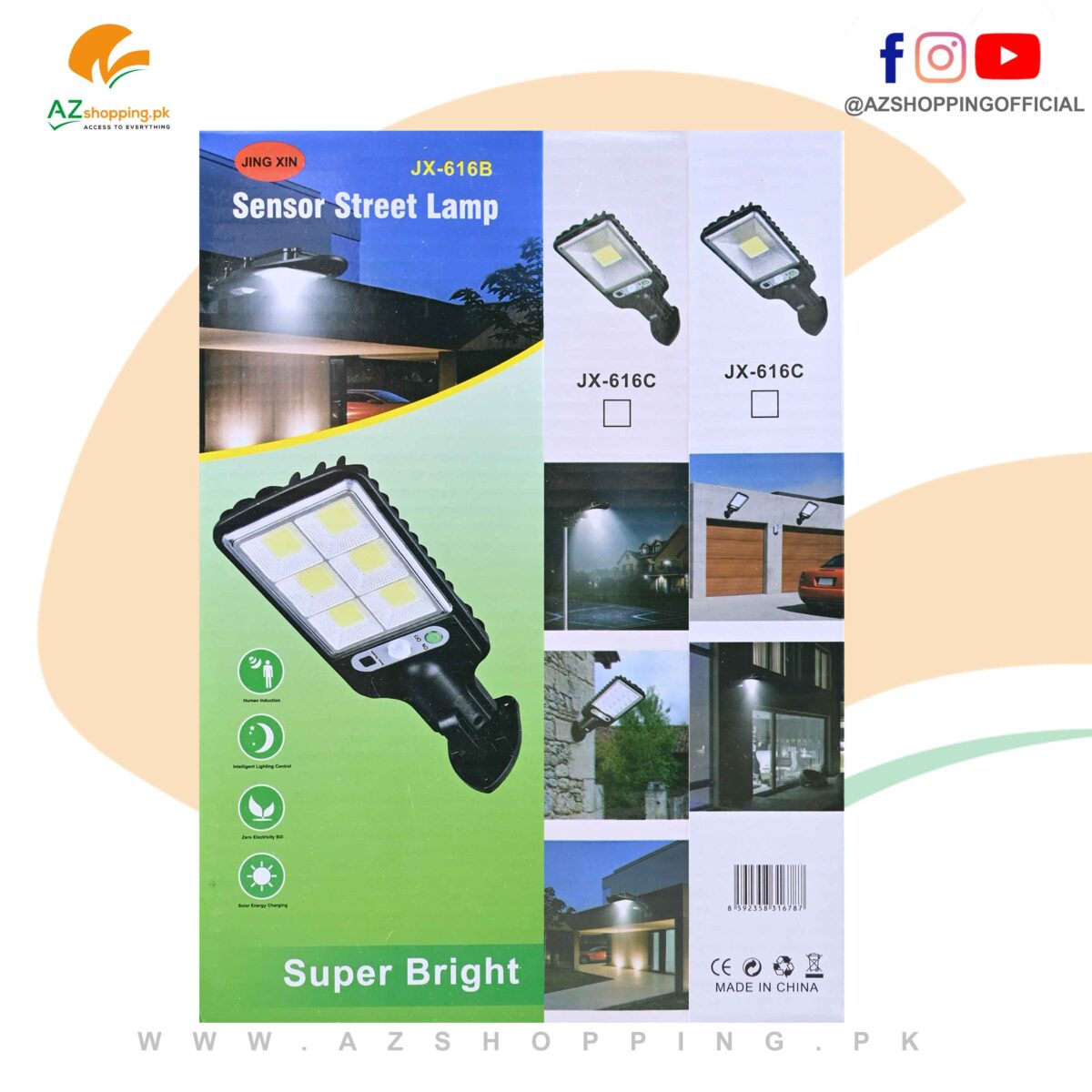 Sensor Streep LED Solar Light Wall Lamp Flashlight, Zero Electricity Charges with Built-in Solar Rechargeable Battery, with Human Induction, Intelligent Lighting Control, Waterproof – Model: YX-616B