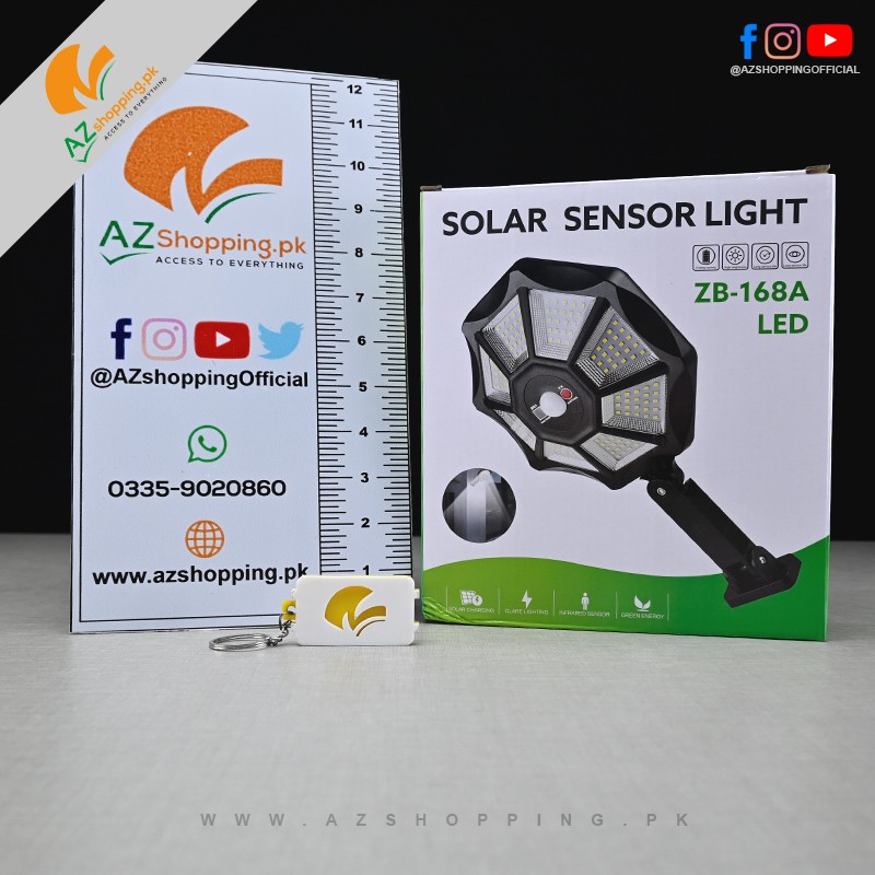 Solar Street LED wall Lamp Light Flashlight with Remote Control Option, Built-in Solar Rechargeable Battery Zero Electricity Charges, Human Induction, Adjustable Bracket Angle, Intelligent Lighting Control, Waterproof – Model: ZB-168B COB