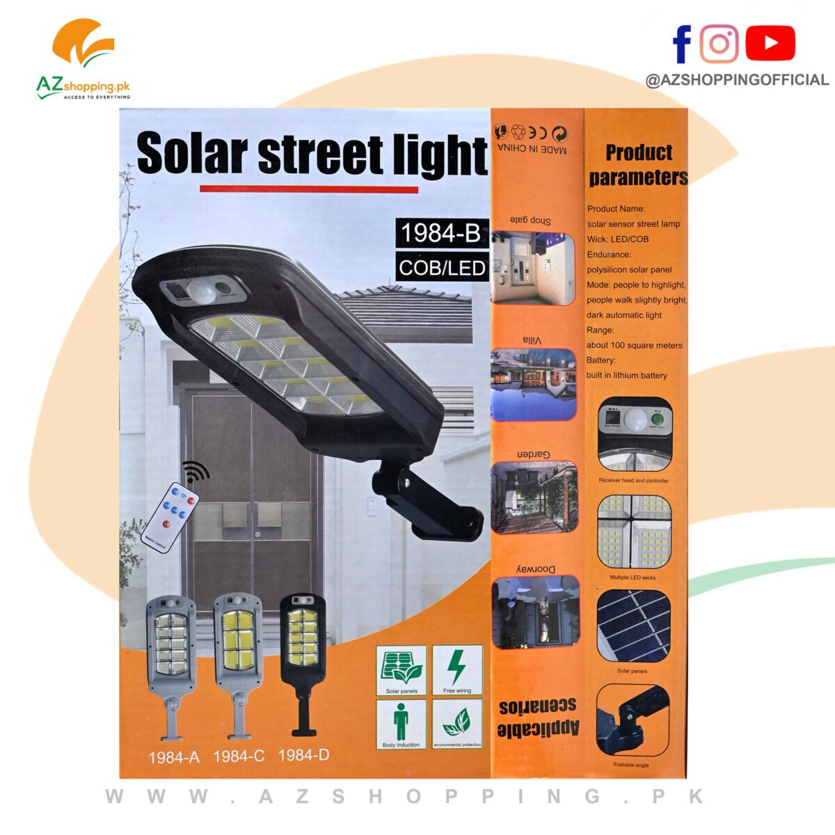 Solar Streep LED Sensor Light Wall Lamp Flashlight, Zero Electricity Charges with Foldable Angle, Built-in Solar Rechargeable Battery, with Human Induction, Intelligent Lighting Control, Waterproof – Model: 1984-B COB/LED