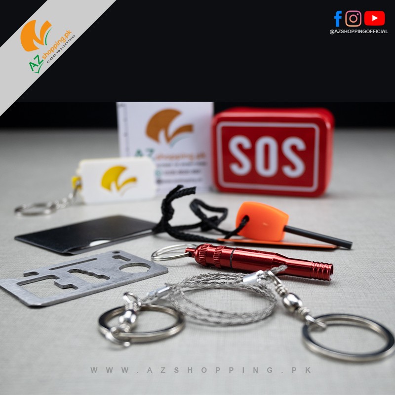 SOS Emergency Multi Tools Kit Self-help Equipment with Multi-functional 10 in 1 Card Knife, Survival Saw Wire, Survival Whistle, Fire-Stick – Camping & Hiking Gear