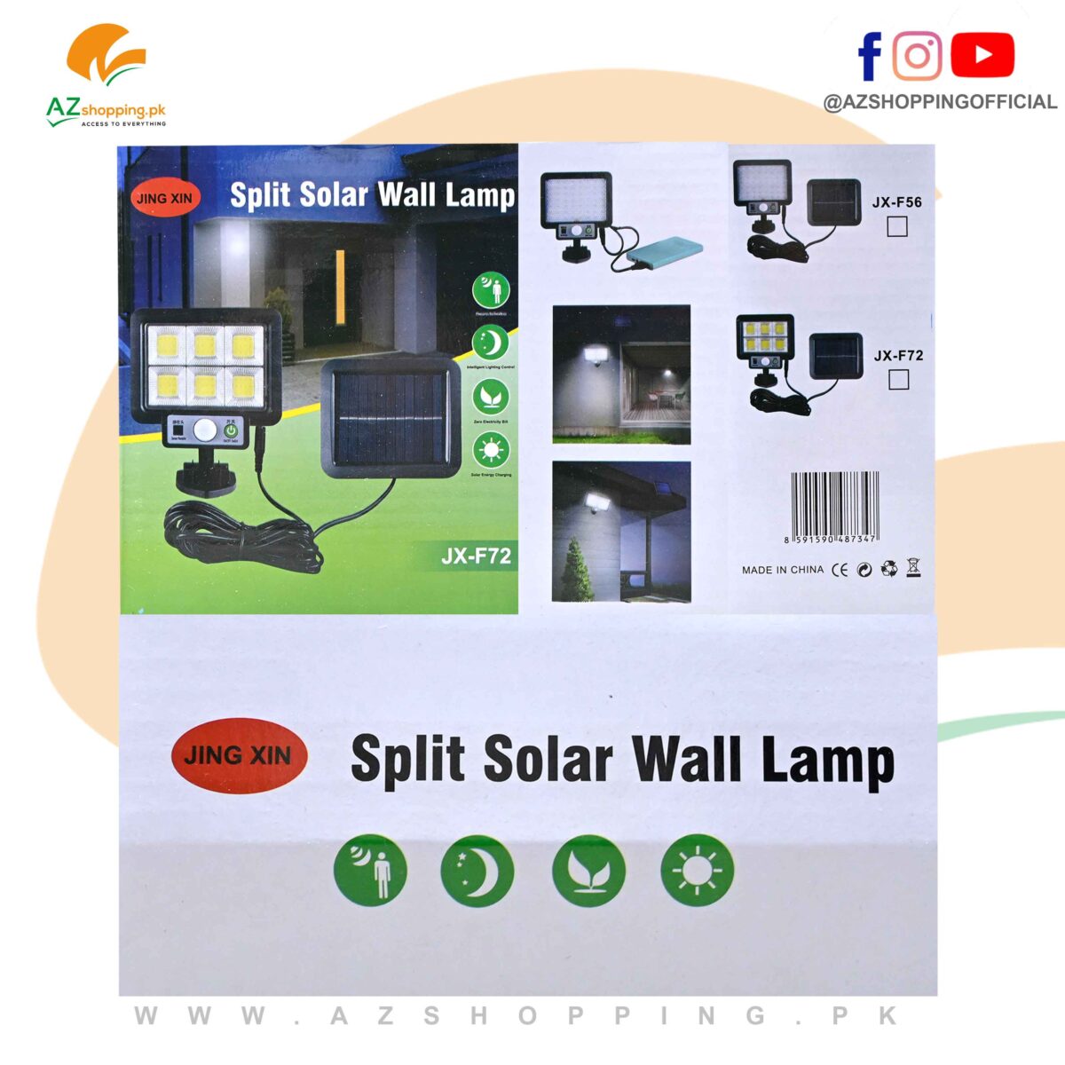 Split Solar Street LED Sensor Light Wall Lamp Flashlight, Zero Electricity Charges with Foldable Angle, Split Solar Rechargeable Battery, with Human Induction, Intelligent Lighting Control, Waterproof – Model: JX-F72