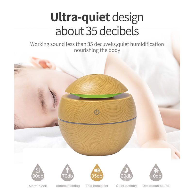 Mini USB Wood Grain Humidifier Air Purifier Humidifier Aromatherapy 130ml Aroma Essential Oil Diffuser & 7 LED Color Changing Light for Home, Office – Model: H-12