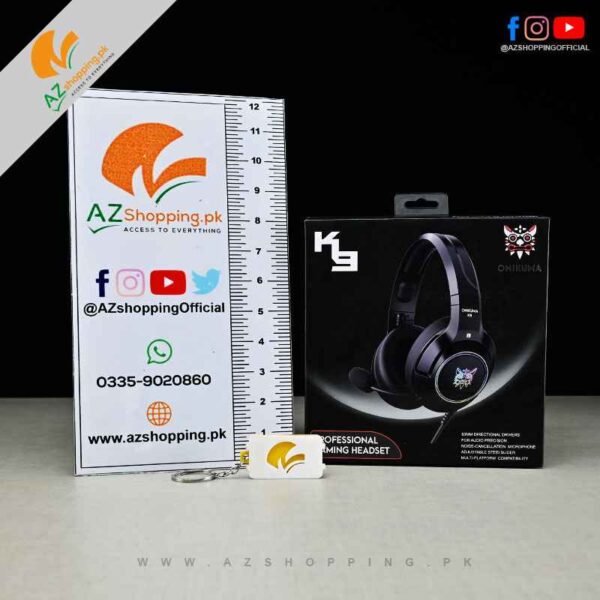 Onikuma – Professional Gaming Headset with Surround Sound, Mic & RGB LED Light for PC, Consoles, Mobile, Laptop – Model: K9