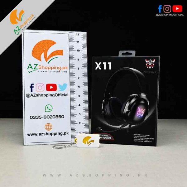 Onikuma – Professional Gaming Headset with Surround Sound, Mic & RGB LED Light for PC, Consoles, Mobile, Laptop – Model: X11