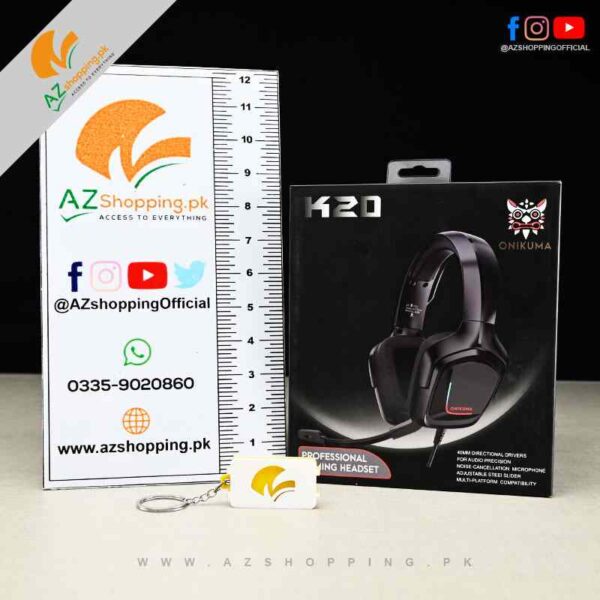 Onikuma – Professional Gaming Headset with Surround Sound, Mic & RGB LED Light for PC, Consoles, Mobile, Laptop – Model: K20