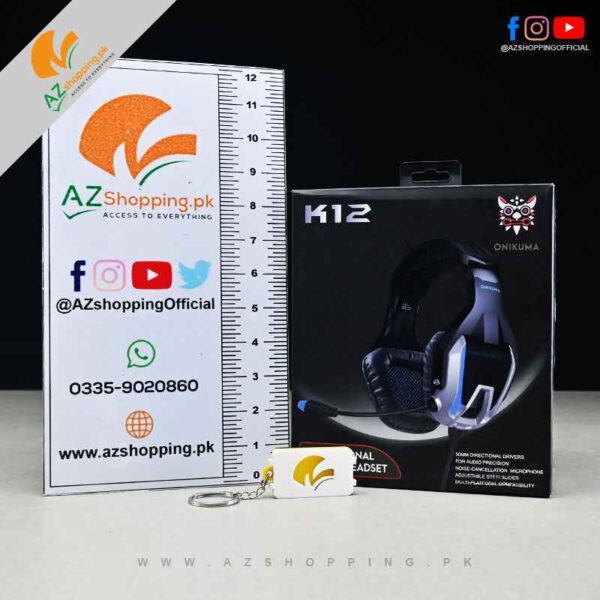 Onikuma – Professional Gaming Headset with Surround Sound – Mic & Blue LED Light for PC, Consoles, Mobile, Laptop - Model: K12