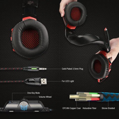 Onikuma – Professional Gaming Headset with Surround Sound, Mic & RGB LED Light for PC, Consoles, Mobile, Laptop – Model: K2 Pro