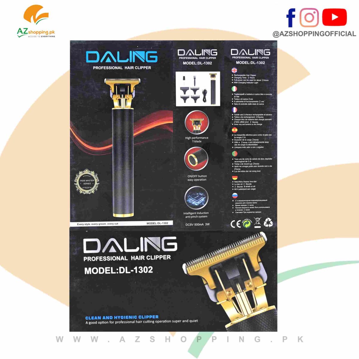 Daling Professional Stainless Steel Electric Hair Clipper, Trimmer, Shaver & Shaving Machine – Model: DL-1302