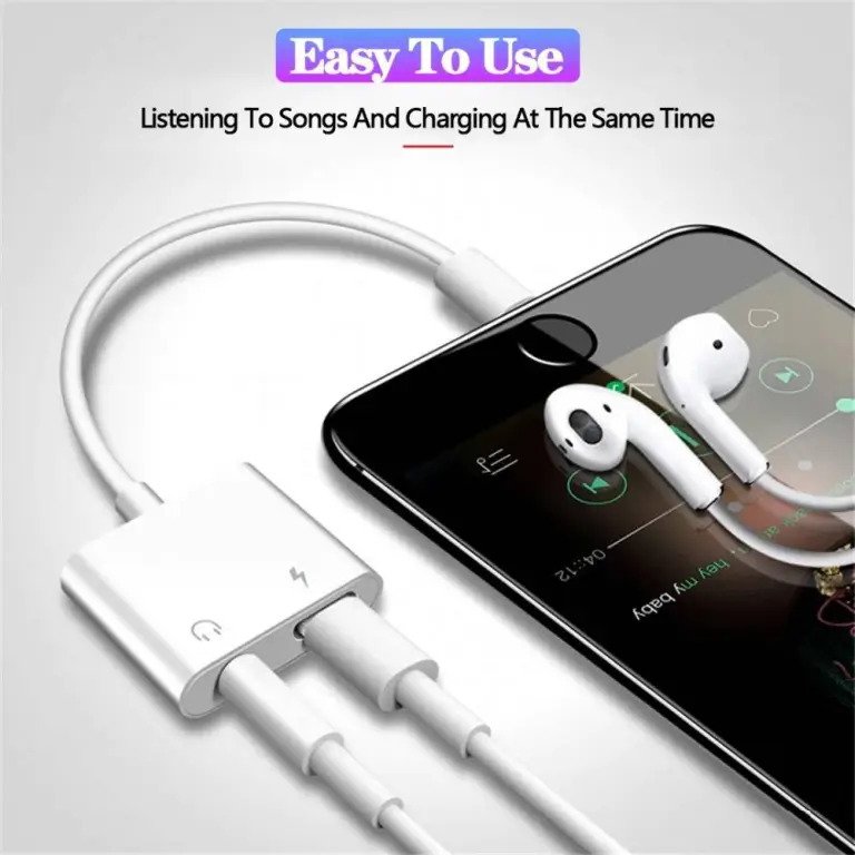 2 in 1 Lightning to Lightning (PD Charging Port) & 3.5mm Headphone Jack Charge Adapter – Charging & Listening Music at the Same Time – Compatible with All Apple Devices, iPhone, iPod, iPad – Model: MH030