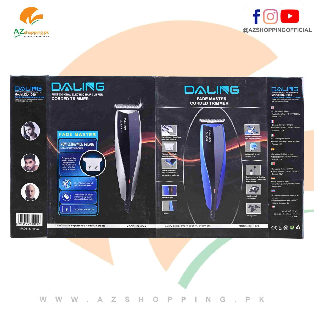 Daling – Professional Electric Hair Clipper, Corded Trimmer, Groomer & Shaver, Shaving Machine – Model: DL-1049