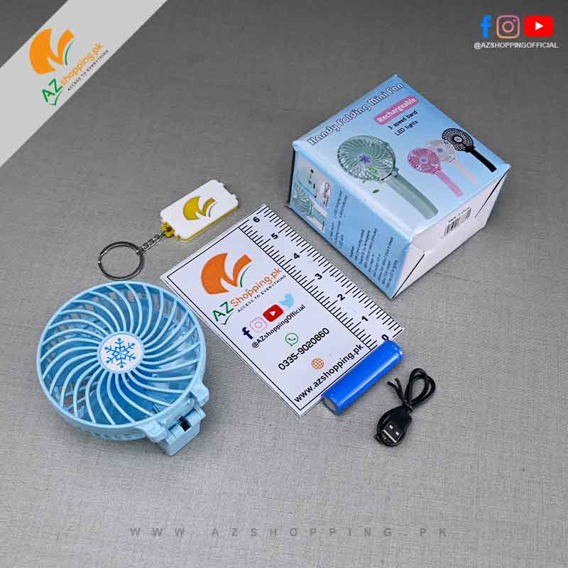 Handy Folding Electric USB Rechargeable Mini Fan with 3 Level Cooling Speed Band & LED Flashlight Torch – Model: 41965