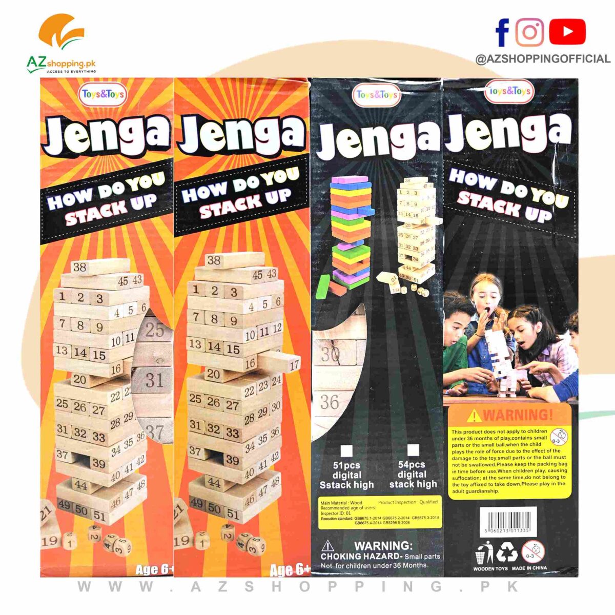 Jenga Number Wooden Stacking Tower Game for Kids & Adults 51pcs Digital Stack High