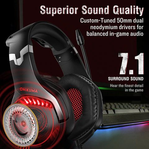 Onikuma – Professional Gaming Headset with Surround Sound & Mic for PC, Consoles, Mobile, Laptop – Model: K1B Pro