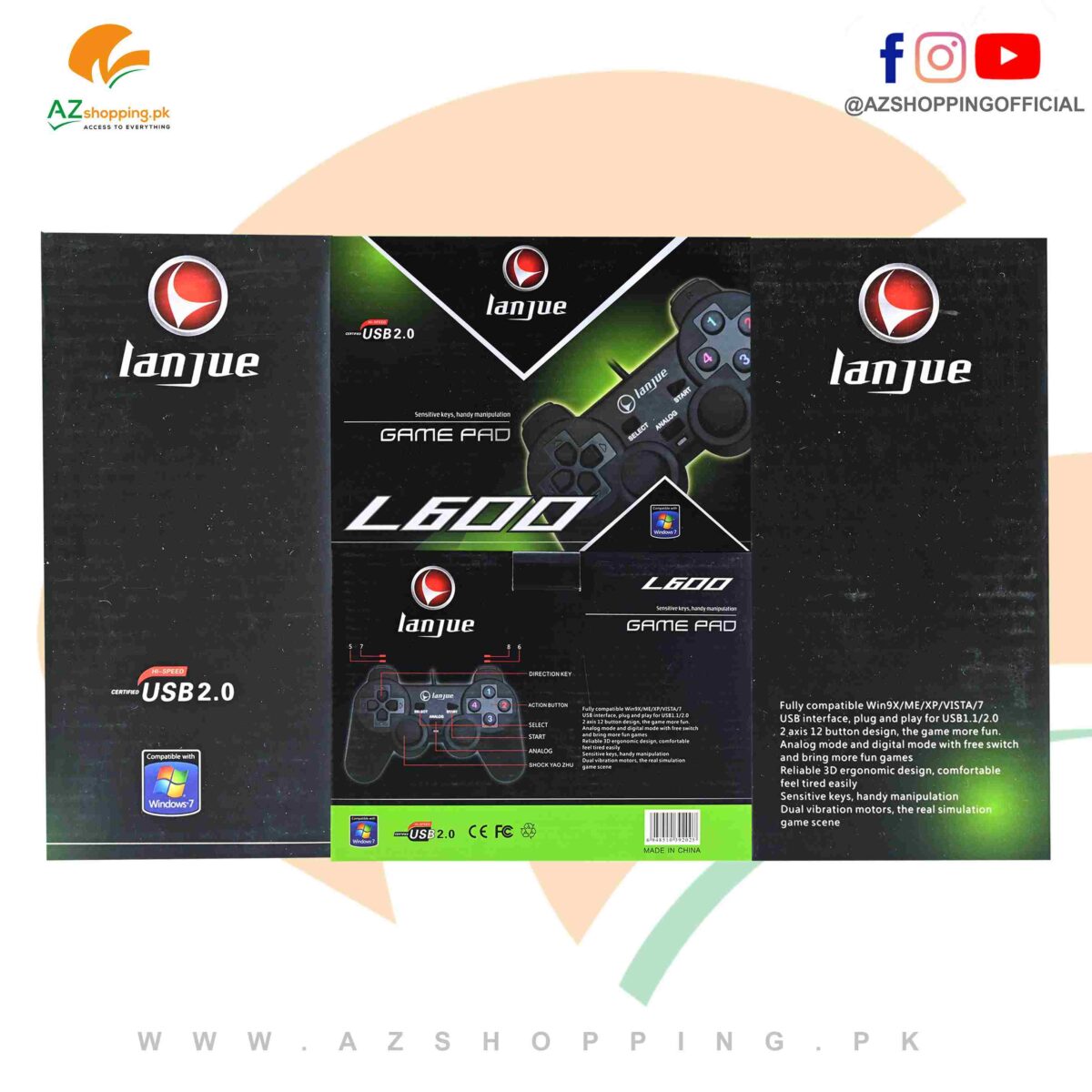 Lanjue L600 USB Joystick Gamepad Controller Sirius for PC & Laptop – 2 Axis & 12 Button Design