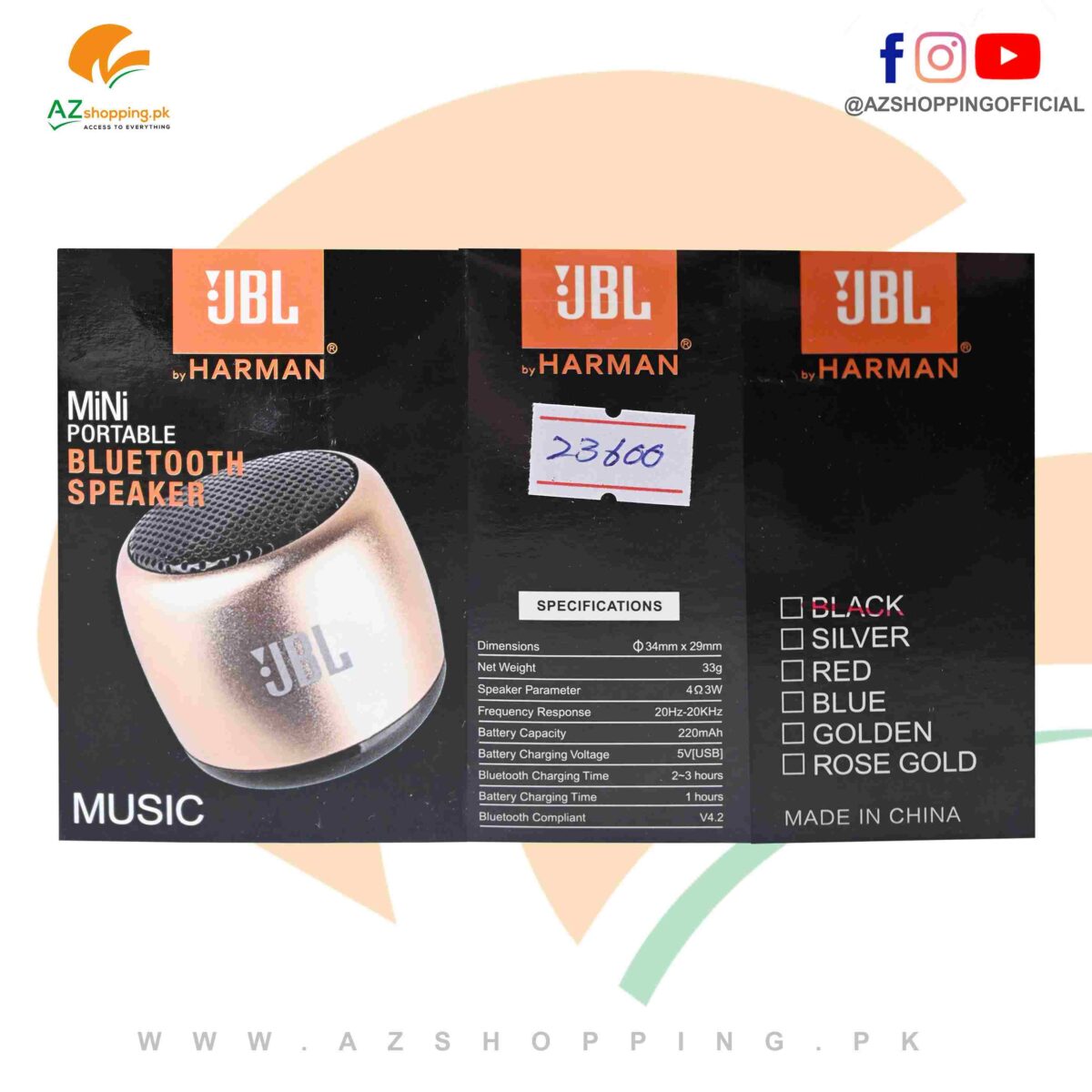 JBL by HARMAN – Mini Portable Bluetooth Rechargeable Speaker Music