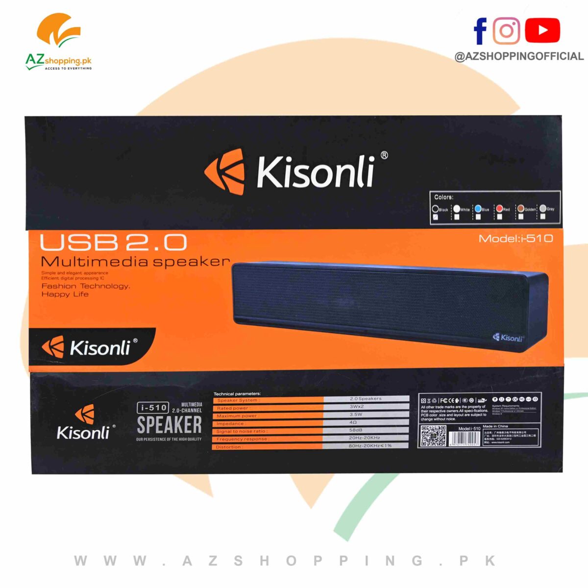 Kisonli USB 2.0 Multimedia Channel Speaker Single Soundbar for Mobile phone, Tablet, Computer, Laptop – Model: i-510