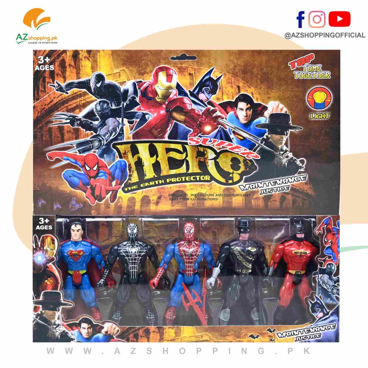Pack of 5 Moveable Action Figures – Superman, Venom, Spiderman, Batman, Robin