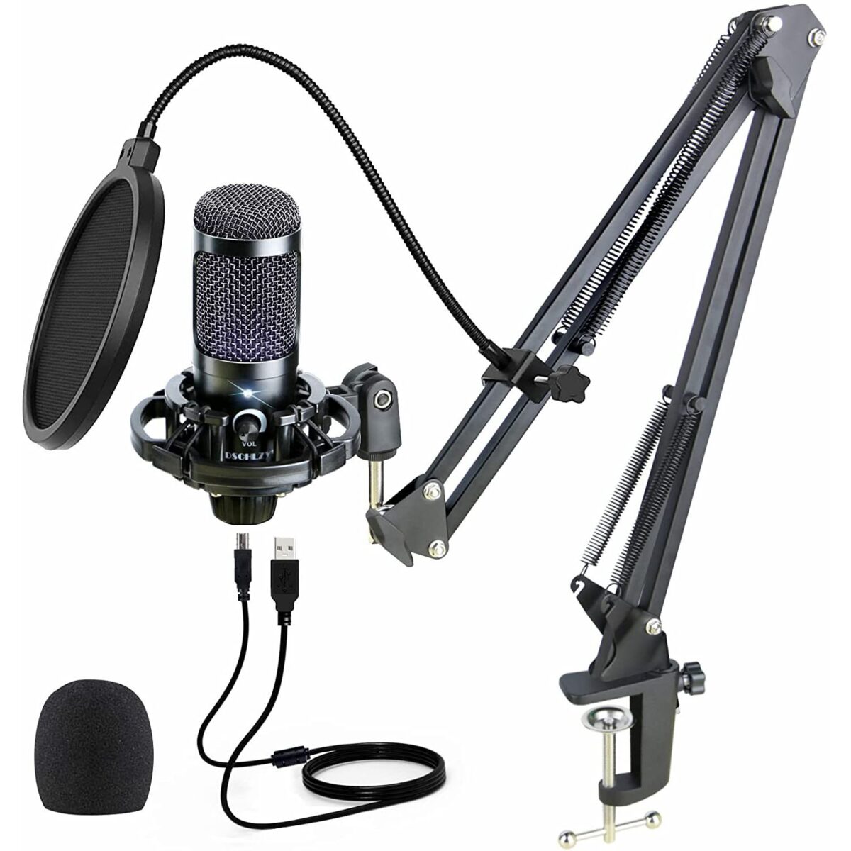 Professional Condenser Podcast Broadcasting & Recording Microphone Mic Studio Singing Cardioid Boom Arm Pop Filter Kit Compatible with Camera, DSLR, PC, Laptop, PS4, PS5