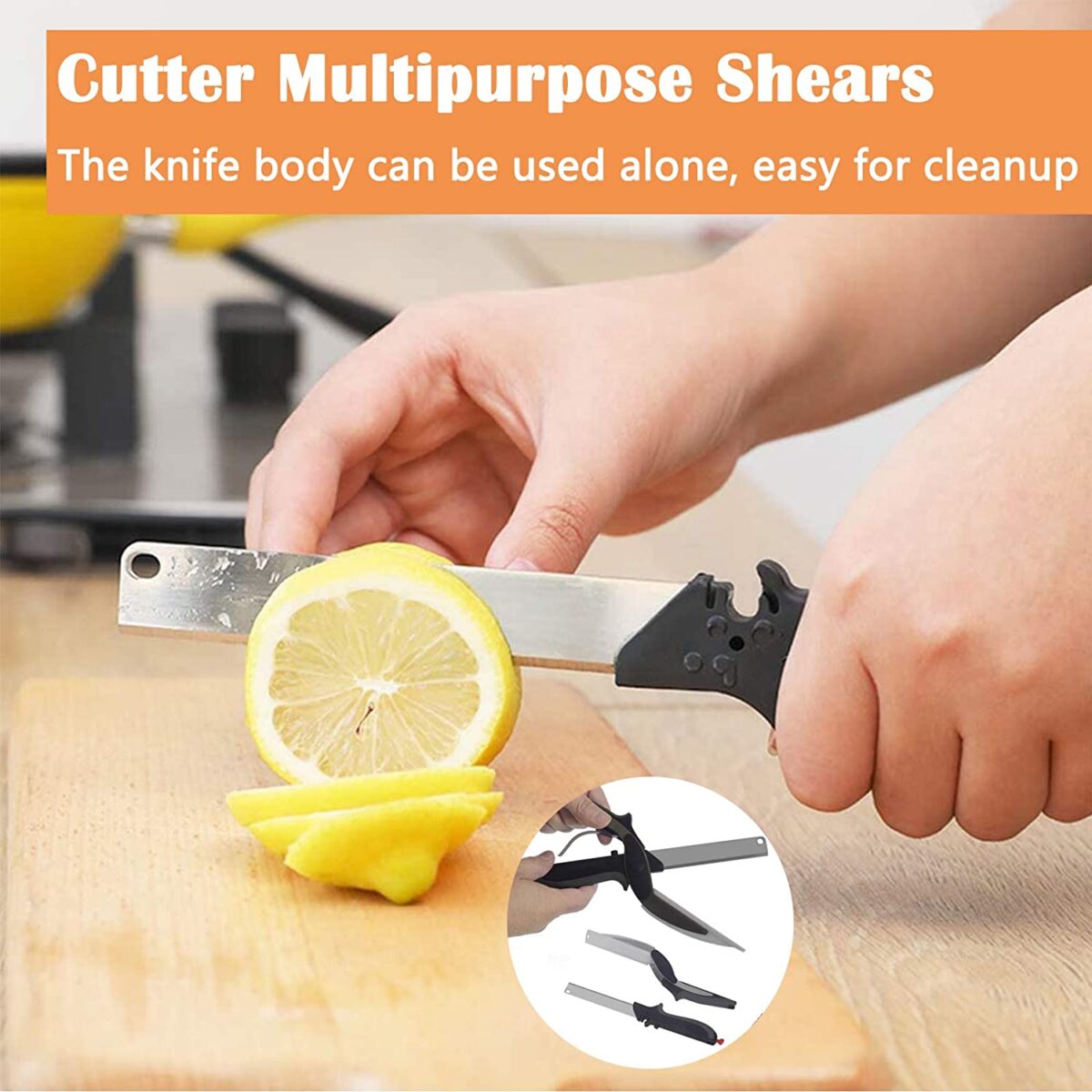 2 In 1 Kitchen Knife & Cutting Board - Stainless Steel Clever Food Cutter Scissor Smart Knife with Built-in Cutting Board for Cutting, Chopping, Slicing